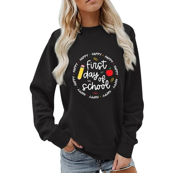 Holzkary Teacher Sweatshirt for Women Sweatshirt for Fall Winter Tops Long Sleeve Shirts Oversized Tshirts Round Neck Colorful Teacher Crewneck Sweatshirt Teach Long Sleeve Pullover Shirt Tops Black L