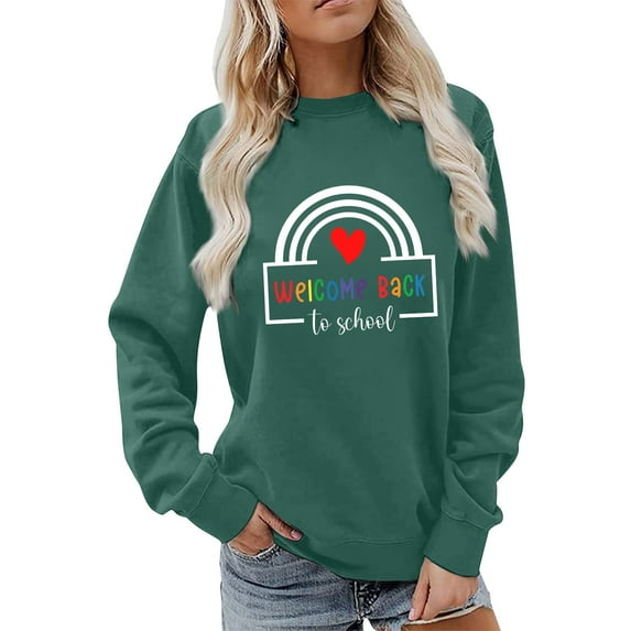 Holzkary Teacher Sweatshirt for Women Sweatshirt for Fall Winter Tops Oversized Tshirts Round Neck Colorful Teacher Crewneck Sweatshirt Teach Long Sleeve Pullover Shirt Tops Green Xl