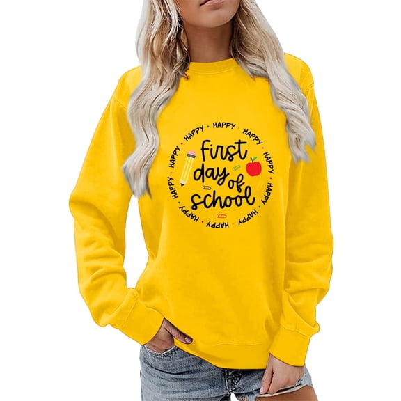 Holzkary Teacher Sweatshirt for Women Sweatshirt for Fall Winter Tops Oversized Tshirts Round Neck Colorful Teacher Crewneck Sweatshirt Teach Long Sleeve Pullover Shirt Tops Yellow S
