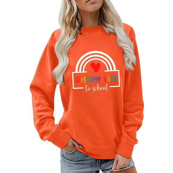 Holzkary Teacher Sweatshirt for Women Sweatshirt for Fall Winter Tops Oversized Tshirts Round Neck Colorful Teacher Crewneck Sweatshirt Teach Long Sleeve Pullover Shirt Tops Orange S