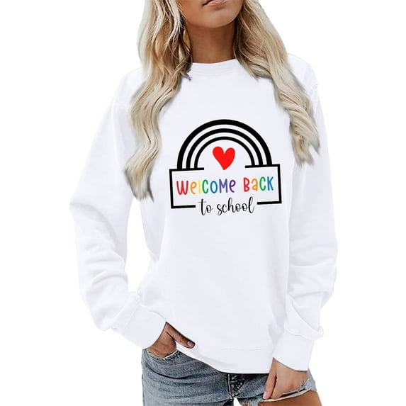 Holzkary Teacher Sweatshirt for Women Sweatshirt for Fall Winter Tops Oversized Tshirts Round Neck Colorful Teacher Crewneck Sweatshirt Teach Long Sleeve Pullover Shirt Tops White 3Xl