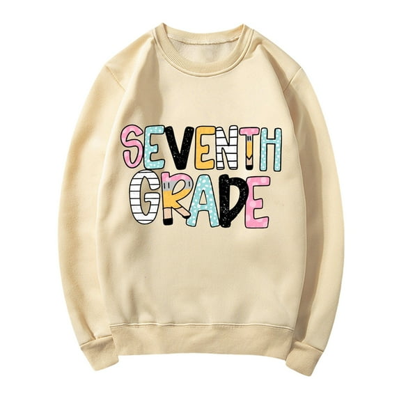 Holzkary Teacher Sweatshirt for Women Women's Fashion Casual Letter Printed Round Neck Long Sleeve Top Sweatshirt Colorful Teacher Crewneck Sweatshirt Teach Long Sleeve Pullover Shirt Tops Khaki M