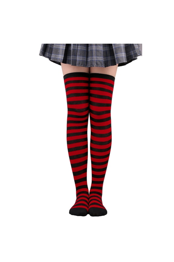 Thigh High Socks Athletic Striped Stockings for Women Long Tube Stocking Over Knee Plus Size Sports Socks Halloween Christmas Gift Womens Over Knee High Women Striped Thigh Stockings for Hal