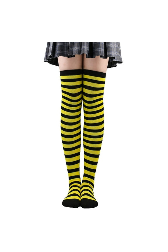 Thigh High Socks Athletic Striped Stockings for Women Long Tube Stocking Over Knee Plus Size Sports Socks Halloween Christmas Gift Womens Over Knee High Women Striped Thigh Stockings for Hal