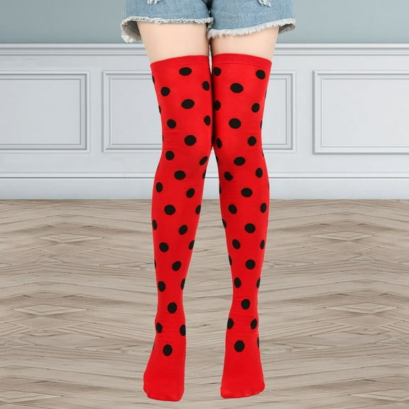 Holzkary Thigh High Socks for Women Novelty Polka Dot Over The Knee High Socks Black Funny Christmas Extra Long Sock Thigh Highs Sock for Cosplay Party Watermelon red One size