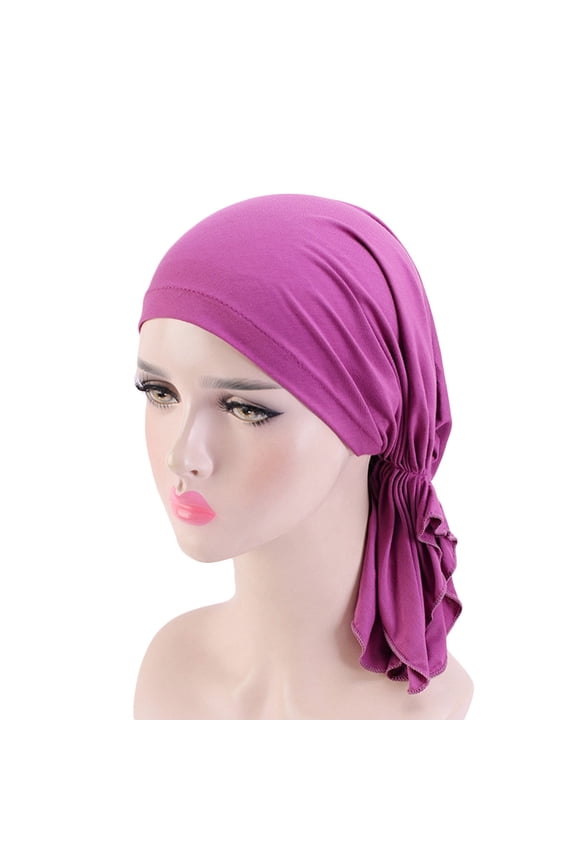 Turbans for Women Head Wraps for Black Women Stretch 2025 Trendy Reversible Adjustable Beading Braid Hat Muslim Ruffle Cancer Wrap Cap Sleep Caps Satin Lined Hair Bonnets Purple One Size
