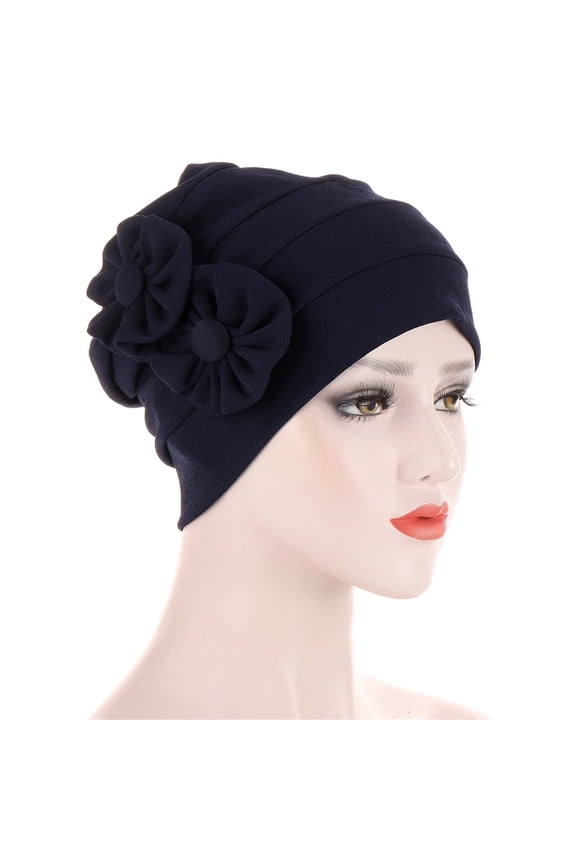 Turbans for Women Head Wraps for Black Women Stretch 2025 Trendy Women Casual Hat Solid Color Applique Fashion Bandana Hat Pullover Hat Cap Navy One Size