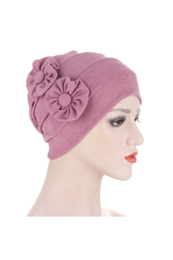 Turbans for Women Head Wraps for Black Women Stretch 2025 Trendy Women Casual Hat Solid Color Applique Fashion Bandana Hat Pullover Hat Cap Purple One Size