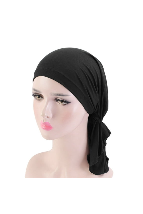 Turbans for Women Head Wraps for Black Women Stretch 2025 Trendy Women Reversible Adjustable Beading Braid Hat Muslim Ruffle Cancer Wrap Cap Sleep Caps Satin Lined Hair Bonnets Black One Size