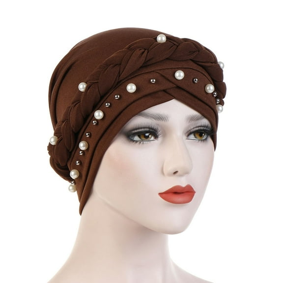 Holzkary Turbans for Women Head Wraps for Black Women Stretch 2025 Trendy Women's Soft Monochrome Single Braid Hat Pin Muslim Baotou Hat Coffee One Size