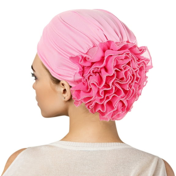 Holzkary Turbans for Women Head Wraps for Black Women Stretch 2025 Trendy Womens Casual Solid Flowers Head Hat Cap Headwear Muslim Turban Cap Slouchy Headwear Pink One Size