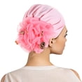 thumbnail image 1 of Holzkary Turbans for Women Head Wraps for Black Women Stretch 2025 Trendy Womens Solid Flowers Head Hat Cap Headwear Muslim Turban Cap Slouchy Headwear Pink One Size, 1 of 4
