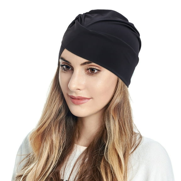 Holzkary Turbans for Women Head Wraps for Black Women Stretch 2025 Trendy Women Muslim Turban Solid Hair Bonnet Head Scarf Wrap Cover Black One Size