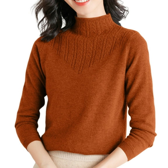 Holzkary Turtleneck Sweaters for Women Long Sleeve Knitted Base Layer with A Loose Inner Sweater Long Sleeve Knitted Pullover Tops Seamless Slim Fitted Lightweight Casual Thermal Tops Brick Red L