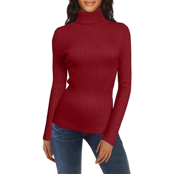 Holzkary Turtleneck Sweaters for Women Long Sleeve Slim Fit Knit Sweater Lightweight Sweater Fall Fashion 2025 Pullover Soft Basic Knit Dressy Casual Tops Winter Outfits Clothes Wine L