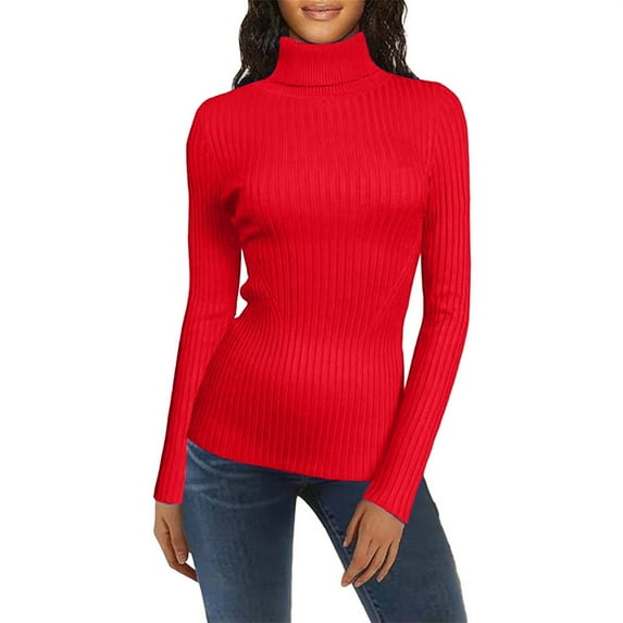 Holzkary Turtleneck Sweaters for Women Long Sleeve Slim Fit Knit Sweater Lightweight Sweater Fall Fashion 2025 Pullover Soft Basic Knit Dressy Casual Tops Winter Outfits Clothes Red M