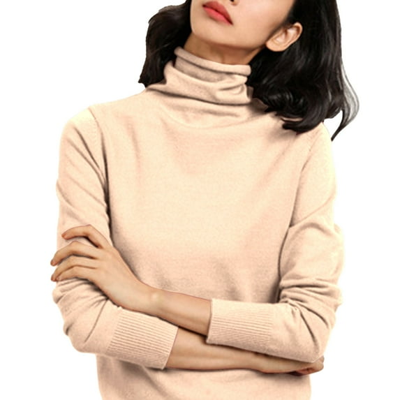 Holzkary Turtleneck Sweaters for Women Long Sleeve Sweater Slim Bottoming Sweater Long Sleeve Knitted Pullover Tops Slim Fitted Lightweight Casual Thermal Tops Beige L