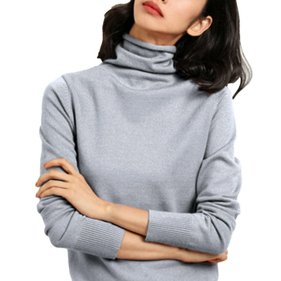 Holzkary Turtleneck Sweaters for Women Long Sleeve Sweater Slim Bottoming Sweater Long Sleeve Knitted Pullover Tops Slim Fitted Lightweight Casual Thermal Tops Grey 3Xl