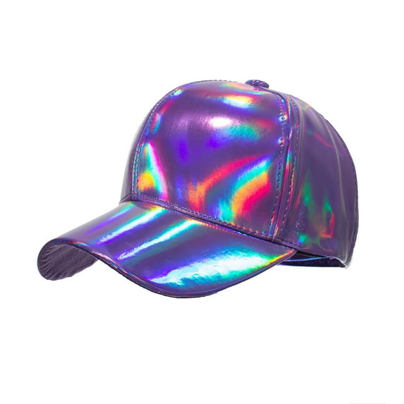 Holzkary Unisex Shiny Metallic Leather Baseball Cap Adjustable Pu Reflective Hip-Hop Hat Glitter Metallic Strapback Peaked Hat Female Summer Casual Multicolour Baseball Cap Pu Leather Hat Visors Caps