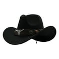 thumbnail image 1 of Holzkary Unisex Western Cowboy Hat with Felt Cowgirl Hats Wide Brim with Belt Buckle Men Hat Women's Woven Classic Cattleman Hat Winter Outdoor Cowboy Baseball Caps, 1 of 2