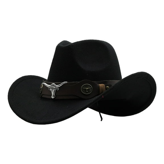 Holzkary Unisex Western Cowboy Hat with Felt Cowgirl Hats Wide Brim with Belt Buckle Men Hat Women's Woven Classic Cattleman Hat Winter Outdoor Cowboy Baseball Caps