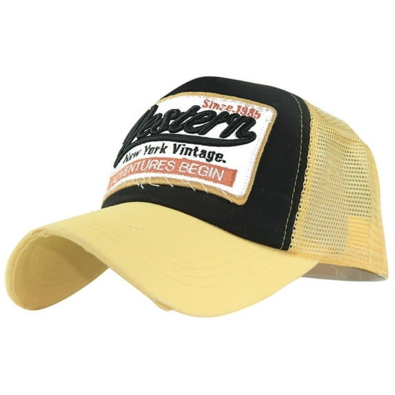 Holzkary Vintage Half Mesh Baseball Cap Embroidery Western Washed Denim Trucker Cap Cotton Sun Hat Adjustable Unisex Hip Hats Mesh Hop for Men Caps Embroidered Cap Hats Casual Women Caps