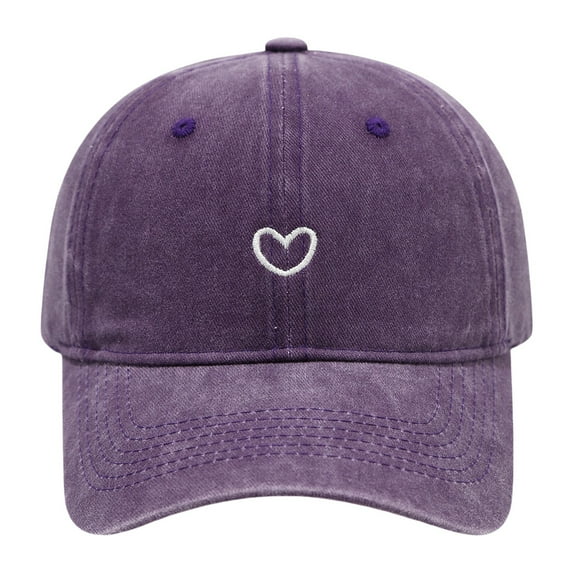 Holzkary Vintage Washed Baseball Cap Women Solid Color Soft Top Outdoor Washed Baseball Cap Adjustable Distressed Soft Cotton Ladies Hat Cute Love Heart Embroidered Hat Purple One Size