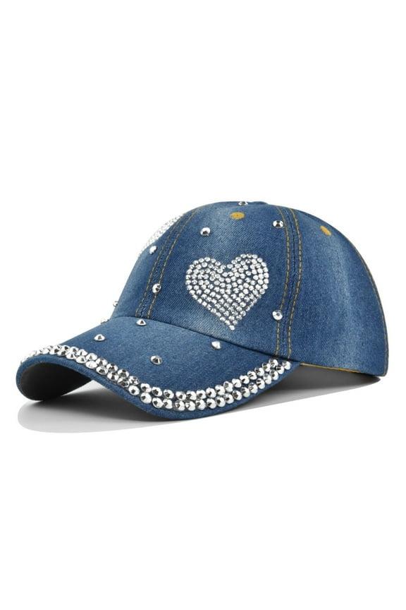 Washed Plain Baseball Cap, Retro Adjustable Dad Hats Gift for Men/Women Mens and Womens Casual Denim Retro Point Drill Washed Old Hat Solid Color Baseball Cap Blue One Size