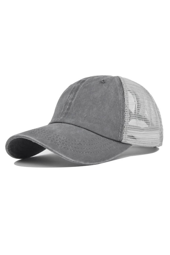 Washed Plain Baseball Cap, Retro Adjustable Dad Hats Gift for Men/Women Mesh Trucker Hat Baseball Cap Denim Retro Washed and Old Destroyed Cap Splicing Solid Color Baseball Cap Grey One Size