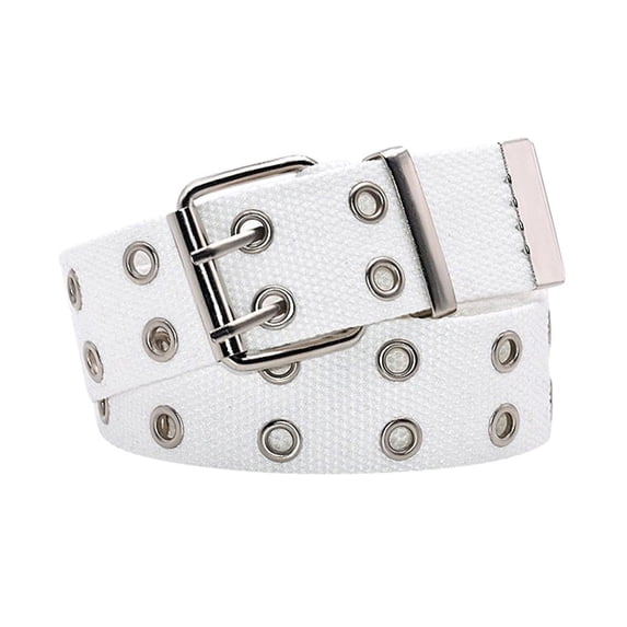 Holzkary Wide Belt for Women Men, Canvas Double Grommet Waist Belt Punk Style Web Belt Double Eyelet with Metal Buckle Unisex Fasjion for Jeans Dress Shirts White One Size