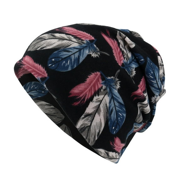 Holzkary Winter Hats for Men Women Beanie Warm Cuffed Soft Knit Outdoor Skull Cap Women Feather Print Scarf Beanie Cap Casaul Outdoor Convertible Windproof Hats Black One Size