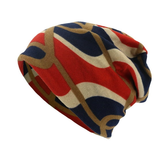 Holzkary Winter Hats for Men Women Beanie Warm Cuffed Soft Knit Outdoor Skull Cap Women Geometry Print Scarf Beanie Cap Casaul Outdoor Convertible Windproof Hats Orange One Size