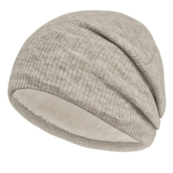 Holzkary Winter Hats for Men Women Fleece Lined Beanie Warm Cuffed Soft Knit Outdoor Skull Cap Men's and Fleece Knitted Knitted Hat Solid Striped Stretch Cold Hat Thermal Pullover Hat Beige One Size