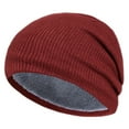 thumbnail image 1 of Holzkary Winter Hats for Men Women Fleece Lined Beanie Warm Cuffed Soft Knit Outdoor Skull Cap Men's and Fleece Knitted Knitted Hat Solid Striped Stretch Cold Hat Thermal Pullover Hat Red One Size, 1 of 2