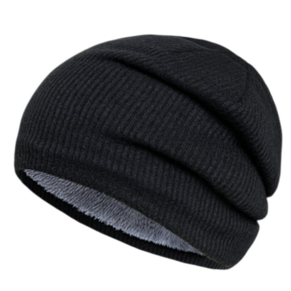 Holzkary Winter Hats for Men Women Fleece Lined Beanie Warm Cuffed Soft Knit Outdoor Skull Cap Men's and Fleece Knitted Knitted Hat Solid Striped Stretch Cold Hat Thermal Pullover Hat Black One Size