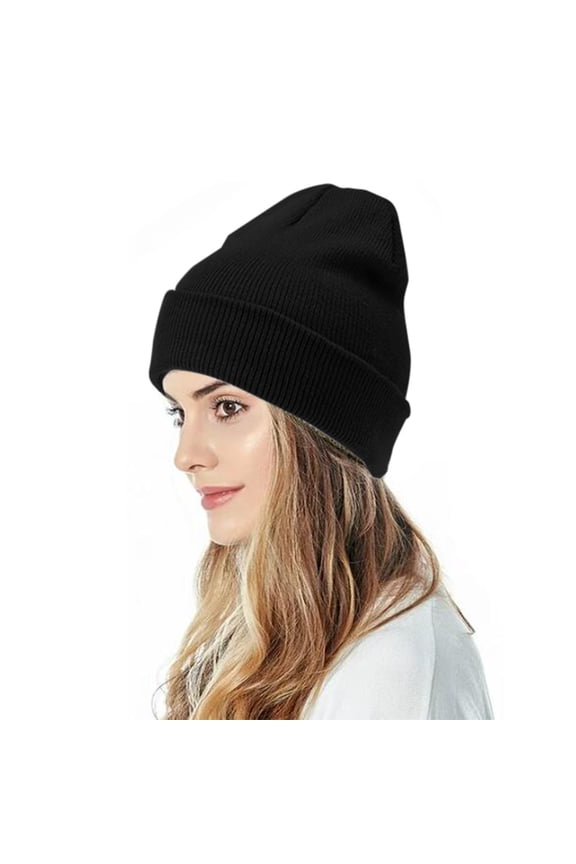 Winter Hats for Men Women Fleece Lined Beanie Warm Cuffed Soft Knit Outdoor Skull Cap Uni Knitted Hat Autumn and Winter Couple Simple Pullover Hat Black One Size