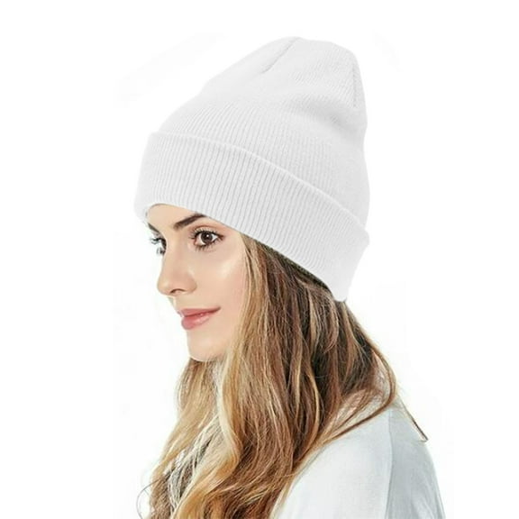 Holzkary Winter Hats for Men Women Fleece Lined Beanie Warm Cuffed Soft Knit Outdoor Skull Cap Uni Knitted Hat Autumn and Winter Couple Simple Pullover Hat White One Size