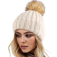 thumbnail image 1 of Holzkary Winter Hats for Men Women Fleece Lined Beanie Warm Cuffed Soft Knit Outdoor Skull Cap Womens Winter Knitted Hat with Faux Pom Warm Knit Cap for Women White One Size, 1 of 9