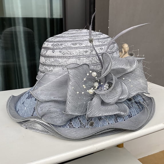 Holzkary Women Organza Hat Kentucky Derby Cocktail Flower Hat Sun Caps Bridal Tea Party Wedding Hat Fancy Hat Wide Brim Leaf Flower Bridal Shower Hat Fascinator Hat Wedding Guest Hat