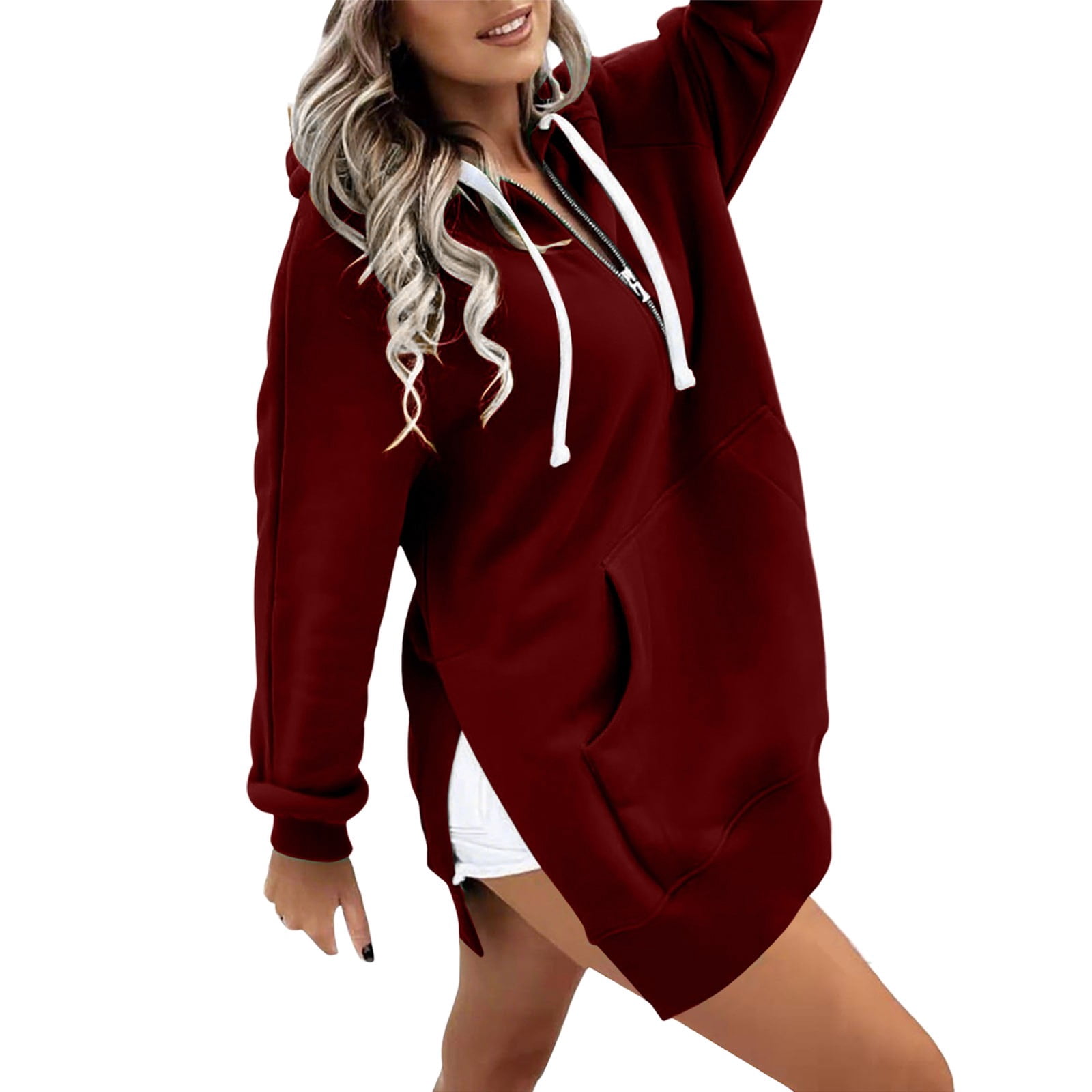 Women's Long Sleeve 1/4 Zip Floral Pullover Kangroo Pocket Tops Sweatshirt main image 1