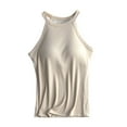 thumbnail image 1 of Holzkary Women Ribbed Tank Tops Built In Bra Halter Tank Top Sleeveless Undershirt Tank Running Yoga Tank Tops Women's Solid Color with Bra Bra One Vest Camisole Top Beige L, 1 of 8