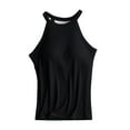 thumbnail image 1 of Holzkary Women Ribbed Tank Tops Built In Bra Halter Tank Top Sleeveless Undershirt Tank Running Yoga Tank Tops Women's Solid Color with Bra Bra One Vest Camisole Top Black M, 1 of 7
