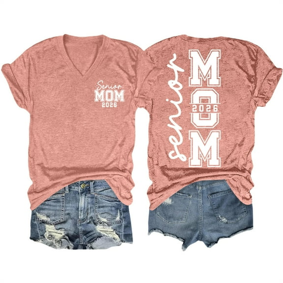 Holzkary Women Senior Mom T-Shirt Senior Mom Class Of 2026 Tees Letter Printed Graduating In 2026 Tops Graduate Mama Tees Graduate Mama Tshirt Short Sleeve Tops V Neck Graphic Tees Pink M