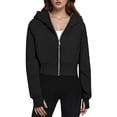 thumbnail image 1 of Holzkary Women's 2025 Zip Up Y2K Hoodies Womens Zip Up Hoodie Cropped Sweatshirts Thumb Hole Jackets Cropped Casual Long Sleeve Sweatshirts Fall Spring Track Jackets with Pockets Black L, 1 of 8