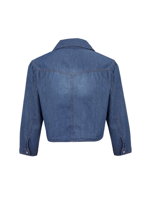 Women's 3/4 Sleeve Denim Crop Top Tie Knot Shirt Cardigan Tie Jean Denim Shirt Knot Crop Jacket Down Top Denim Shirt Crop Cardigan Jean Crop Top Chambray Knot Shirt Dark Blue S