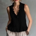 thumbnail image 1 of Holzkary Women's Athletic Tank Tops Ruffle V Neck Peplum Tops Pleated Flowy Hem Blouses Crop Ladies Basic Tank Shirt Tunic Top Flowy Loose Fit Cami Solid Color Work Vests Summer Tops for Women, 1 of 8