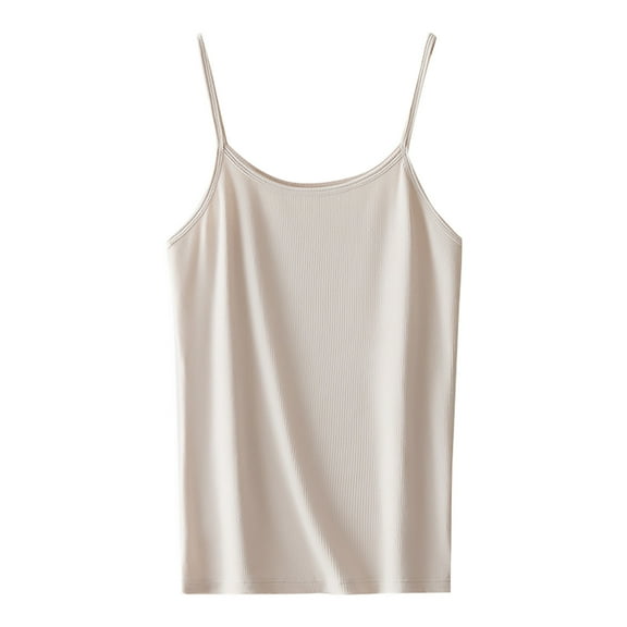 Holzkary Women's Basic Camisole Tank Top with Adjustable Spaghetti Strap Cute Undershirt Womens Soft Tank Top Vest with In Bra Sleeveless Comfy Stretch Yoga Gym Tops Workout Tank Tops Khaki L