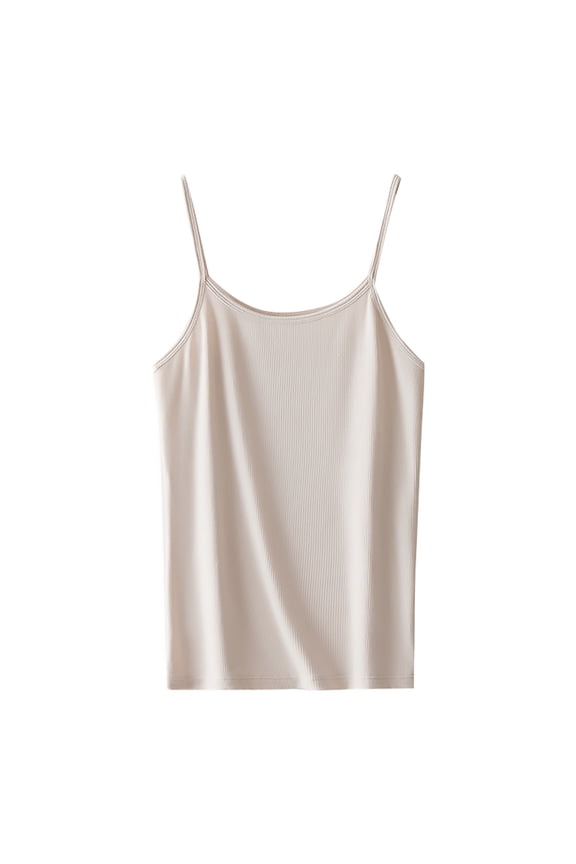 Women's Basic Camisole Tank Top with Adjustable Spaghetti Strap Cute Undershirt Womens Soft Tank Top Vest with In Bra Sleeveless Comfy Stretch Yoga Gym Tops Workout Tank Tops Khaki M