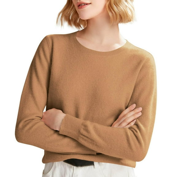 Holzkary Women's Basic Crewneck Sweater Long Sleeve Pullover Sweater Soft Lightweight Knit Tops 2025 Spring Autumn Winter New Solid Color Knitted Sweater Undercover Style Long Sleeve Rose Gold S