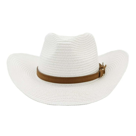 Holzkary Women's Beach Sun Straw Hat Uv Upf 50+ Travel Foldable Brim Summer Uv Hat Cap Hat Men Women Straw Cowboy Cowgirl Wide Wild Western Beach Caps Brim White One Size
